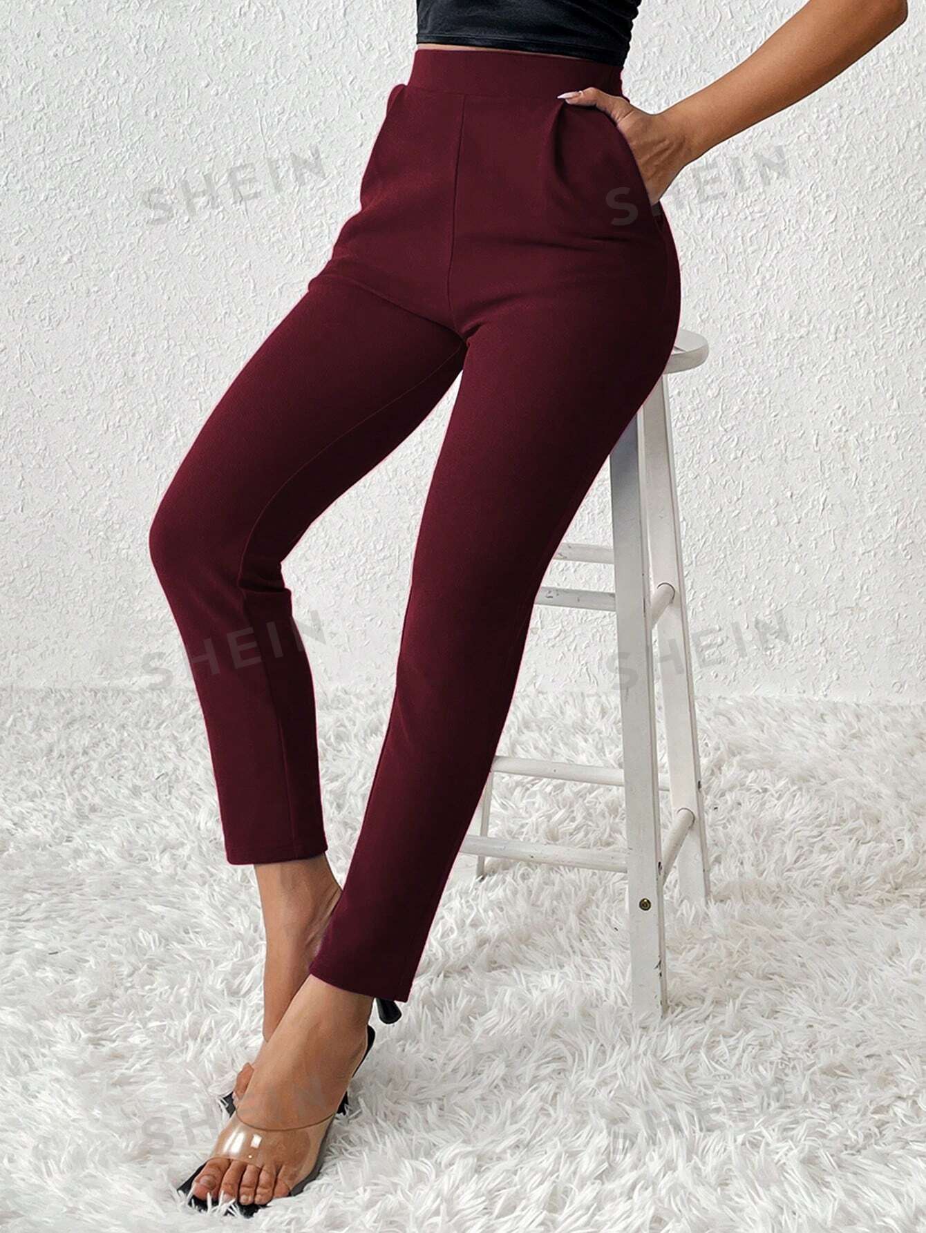 Oubri PETITE Pantalon Skinny Noir Uni À Détails Plissés